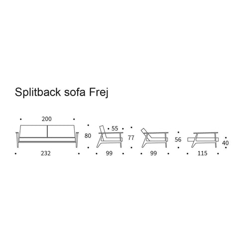 Splitback Frej Sofa Bed / Oak 232x99cm